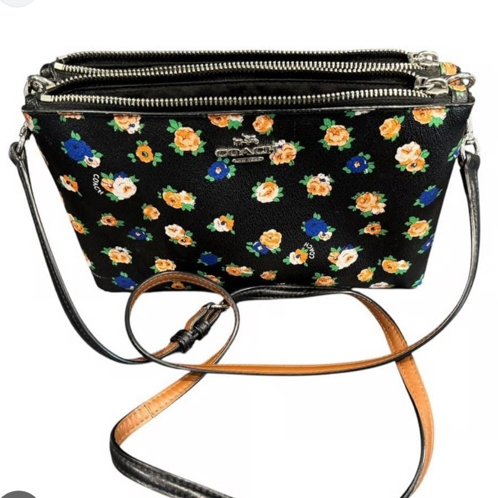 Coach Lyla Tea Rose Floral Print Crossbody Purse, small/medium size.